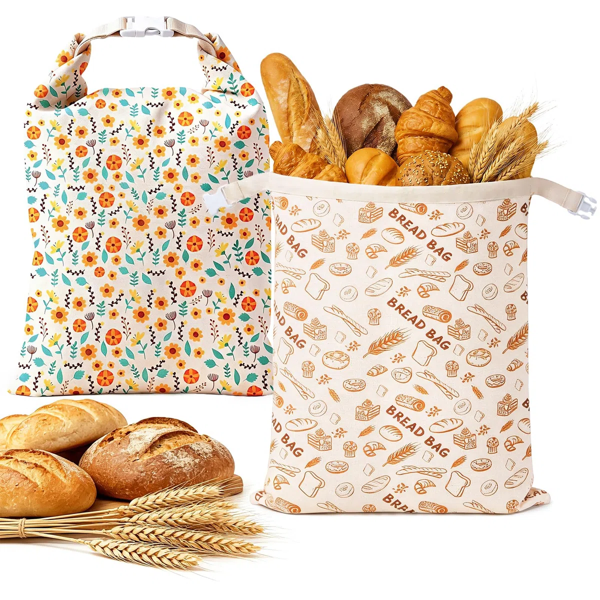 2 Stück Bienenwachs Brotbeutel Leinen, Wiederverwendbare Brotsack mit Tragegurten, Leinenbeutel für Brot, Brotbeutel Aufbewahrung Frischhalten, zum Aufbewahren von Brot, Baguettes, Gemüse und Obst