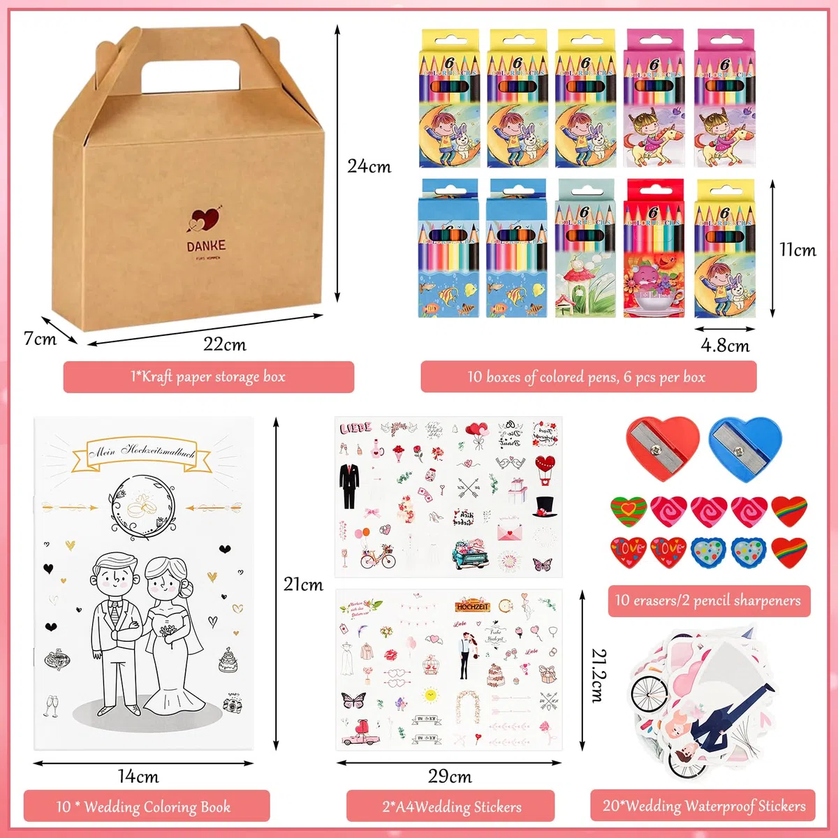 10er Set Gastgeschenke Hochzeit für Kinder,Hochzeitsmalbuch Kinder,Hochzeit Gastgeschenk,Hochzeit Kinder Beschäftigung,mit Buntstifte und Spitzern,Hochzeit Mitgesbel Malbuch für Kinder