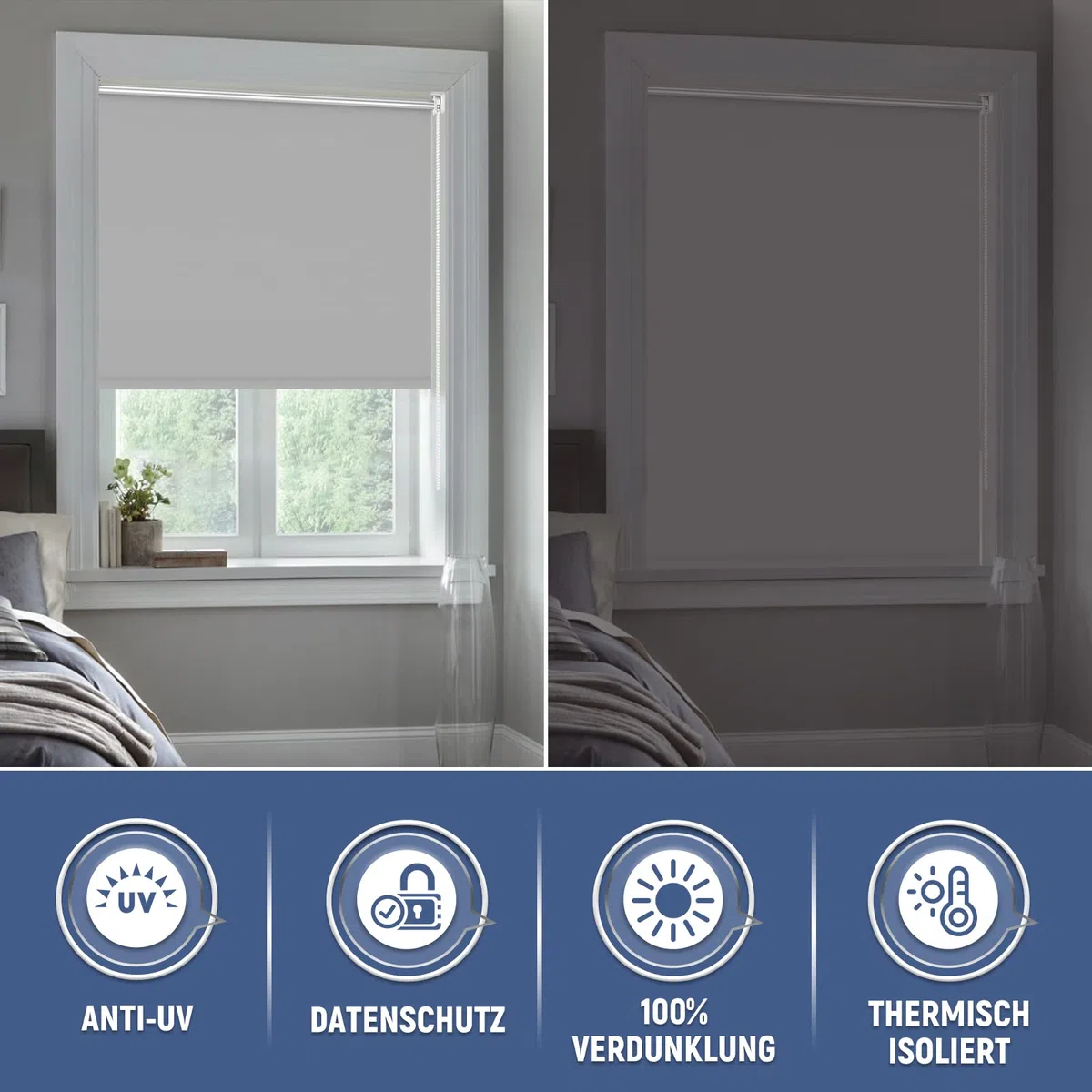 Verdunklungsrollo ohne Bohren Hellgrau B65 x H130 cm Klemmfix Rollo Innenrollo Thermorollo Klemmrollo für Fenster