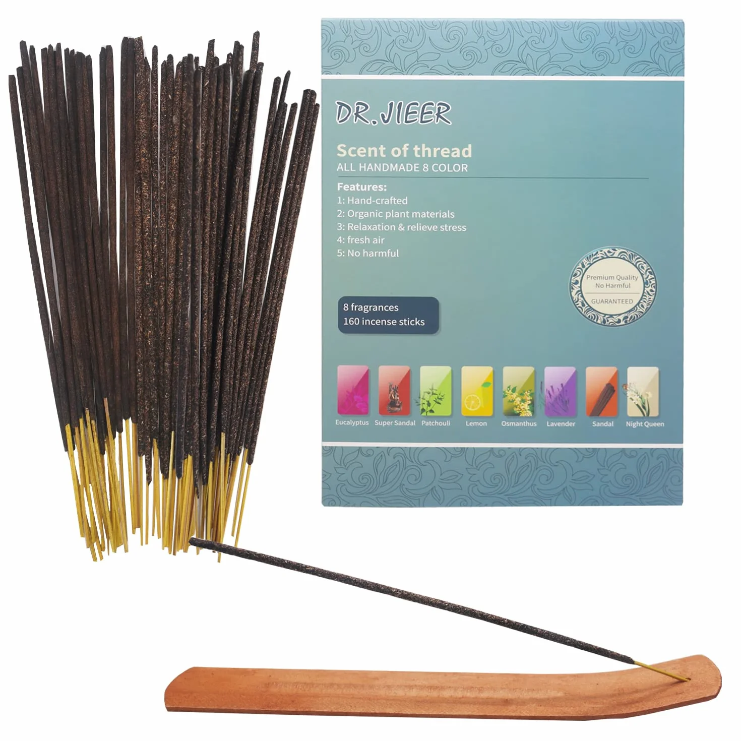 Räucherstäbchen-Geschenkset,160 Sticks insgesamt, Lavendel,Patschuli,Sandelholz,Osmanthus,Zitronenduft,Vanille,Nachtlavendel, Sandelholzfächer + Räucherstäbchenhalter