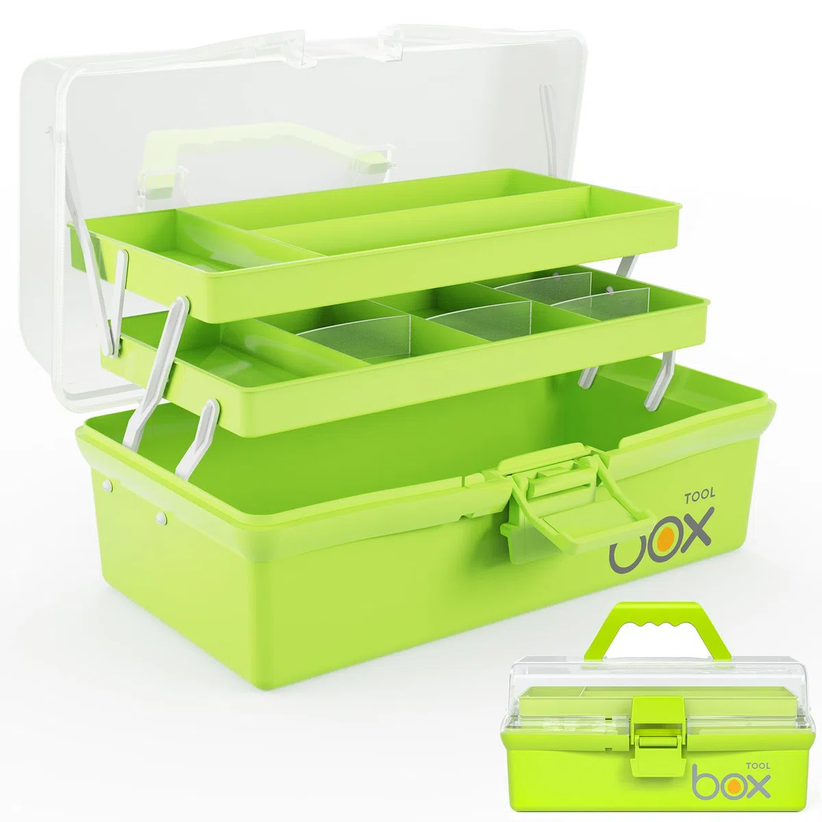 3 Regal Mehrzweck Aufbewahrungsbox, Bastelkoffer Aufbewahrung Kinder, Sortierbox, Organizer Box, Bastelbox, Nähkasten, Toolbox, Angelkoffer, Medizinkoffer - Grün（30.5CM x 18CM x 15CM）