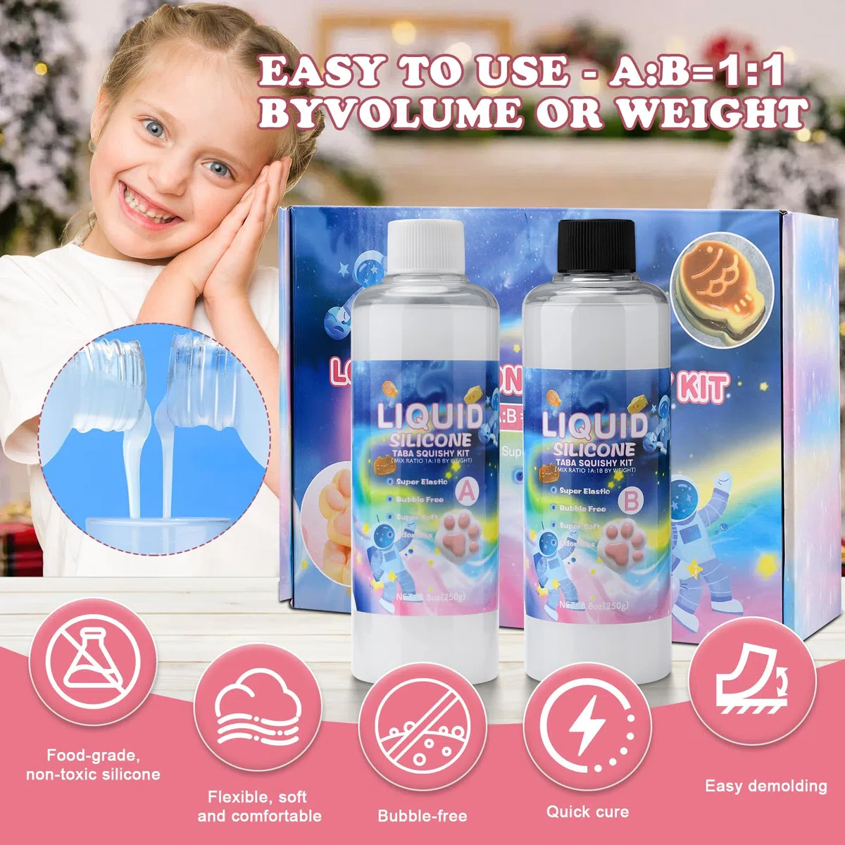 Flüssigsilikon für Taba Squishy Bastelset, 500g 1: 1 Verhältnis Gemischt Superweiches Silikongummi, DIY Bastelset zur Stressbewältigung, Katzenliebhaber und Hamster-Fans, Kreative für Anfänger