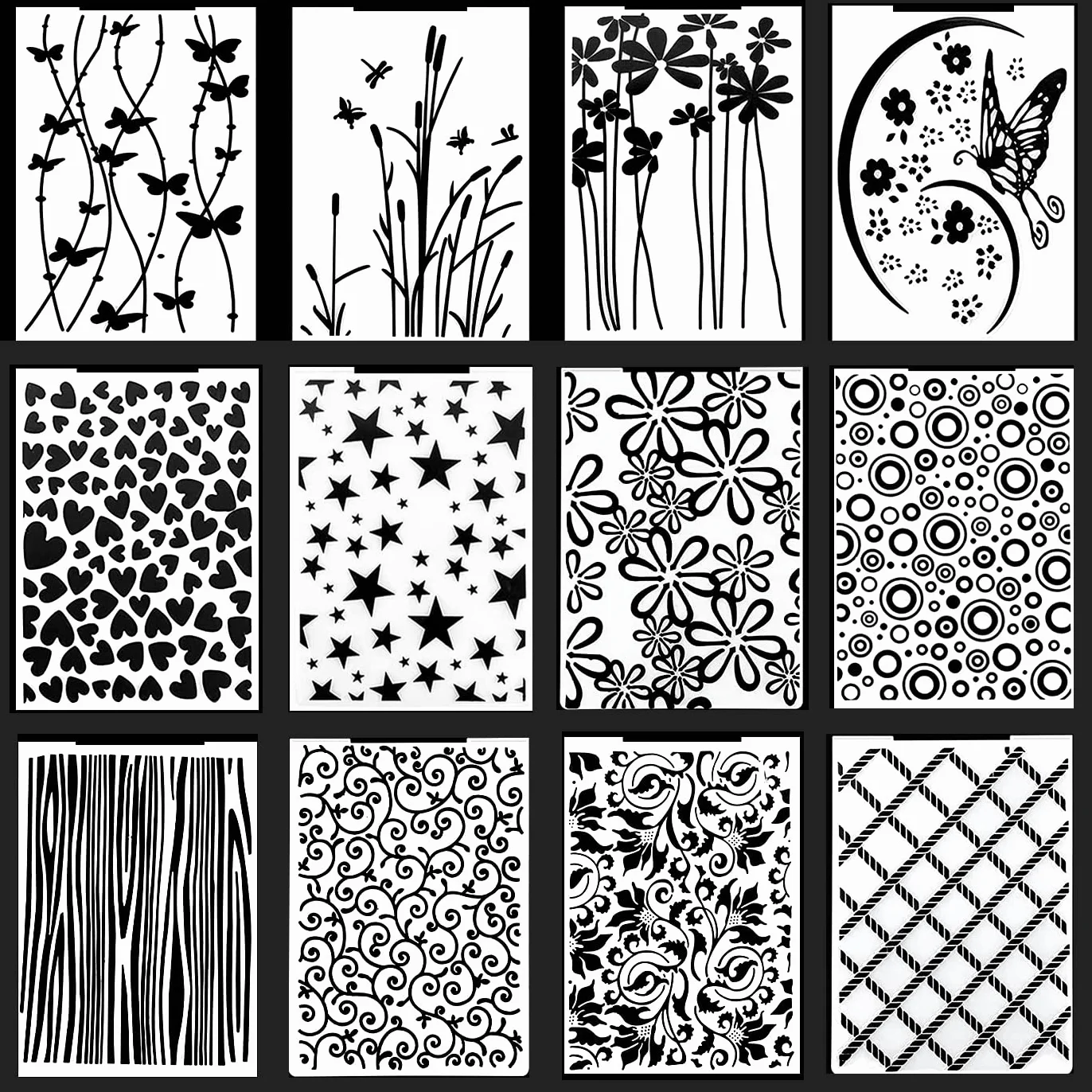 12 Stück Prägeschablone Kunststoff Prägefolder,Plastic Embossing Folders for Card Making Photo Album Scrapbooking Decoration, Grass and Wood(14.8 x 10.5 cm)