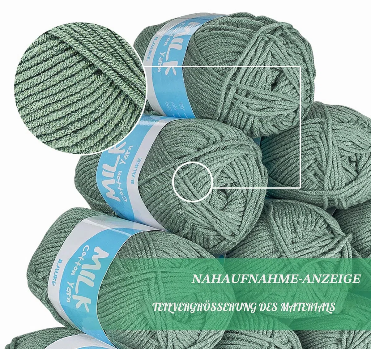 Häkelgarn 12x50g - Wolle Salbei Super Weiche Acryl Garn- Wollen zum Stricken Häkeln für Anfänger - Babywoll 1200m für Handarbeitsprojekte
