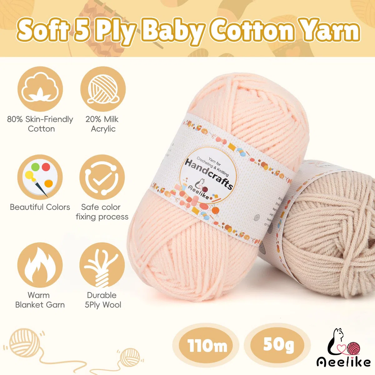 Aeelike 600g(12x50g) Acrylgarn Wolle zum Stricken, 5Ply Häkelwolle Baumwolle zum Häkeln, Cotton Yarn Strickwolle Set für Anfänger, Erfahrene Häkeler, Elegantes Grün
