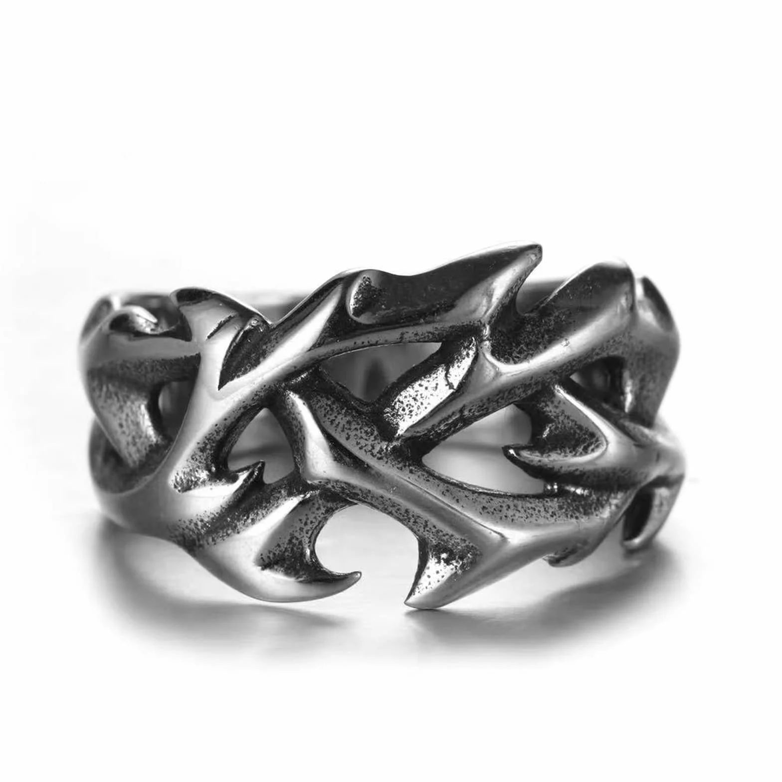 Vintage aushöhlen Design Edelstahl Dornen Herrenring Paar Ringe für Männer Frauen cooles nordisches Wikinger Schmuck Geschenk