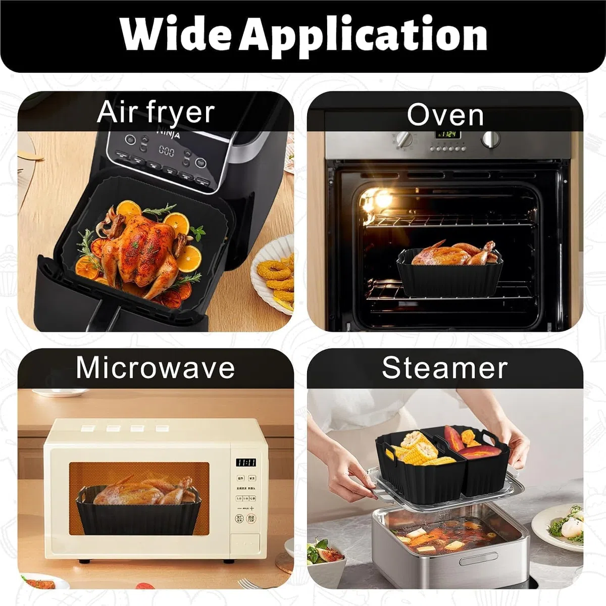 3 Stück Airfryer Silikonform für Heißluftfritteuse, Air Fryer Zubehör Wiederverwendba Silikon Einsatz, Heißluftfritteuse Zubehör für Ninja AF180, Philips 2000 Series(NA230/00), Russell Hobbs 4L 4,3L