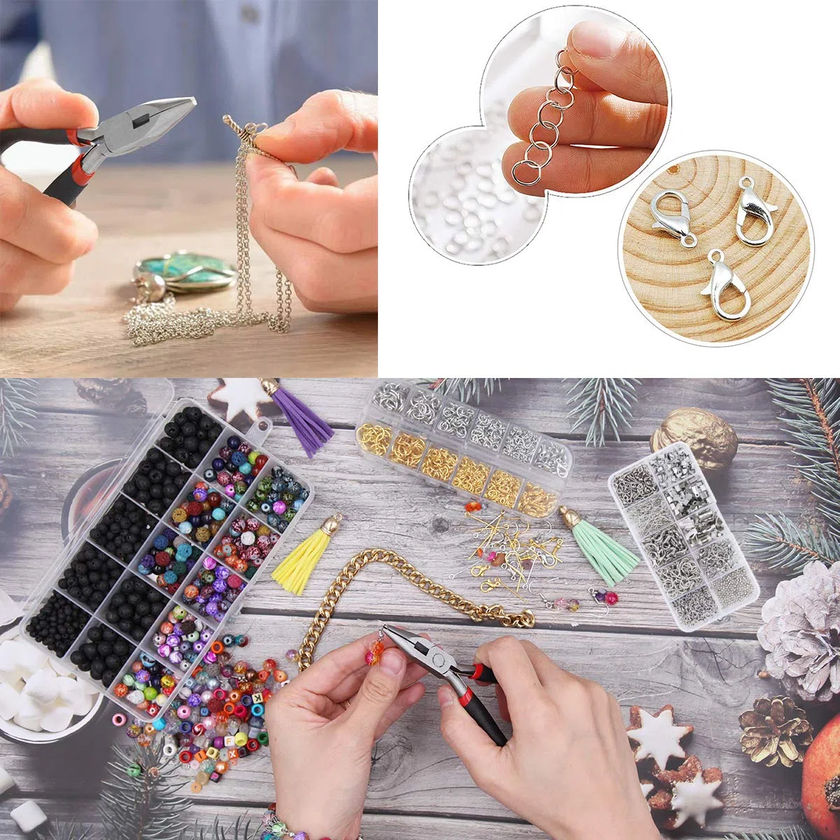 EuTengHao Schmuckherstellungs-Set, Schmuckreparatur-Werkzeug-Set mit Schmuckzange, Perlendraht, offener Bindering, Karabinerverschlüsse, Halsketten, Kordel, Bandenden, Schmuckherstellung, für Schmuck