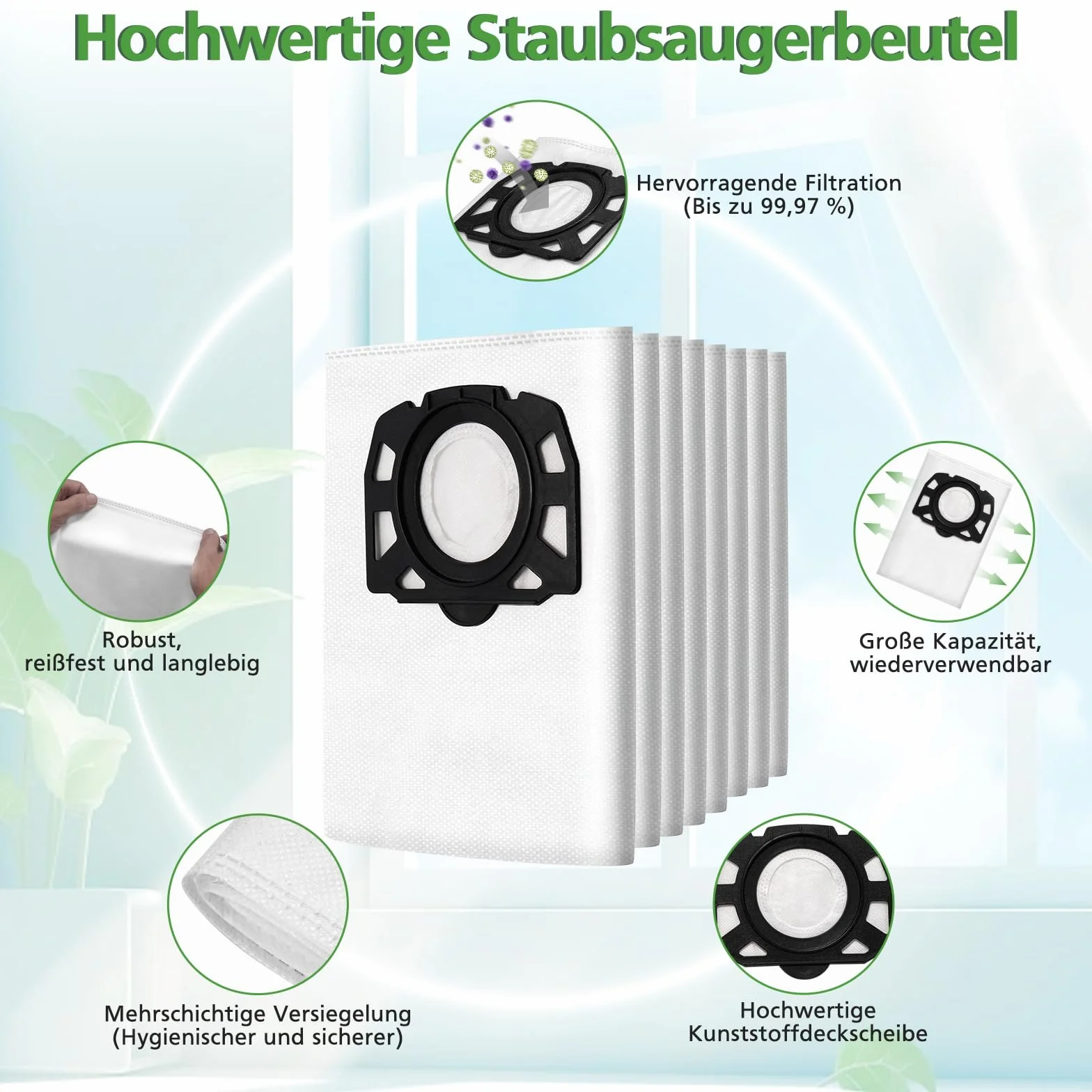 12 Stück KFI 357 Staubsaugerbeutel für Kärcher WD2Plus/WD3/KWD1 /KWD2/KWD3/MV3/WD3.200-WD3.800M/SE4001/SE4002 Staubsauger,Ersetzt 2.863-314.0,für Nass-/Trockensauger mit Kunststoffdeckscheibe