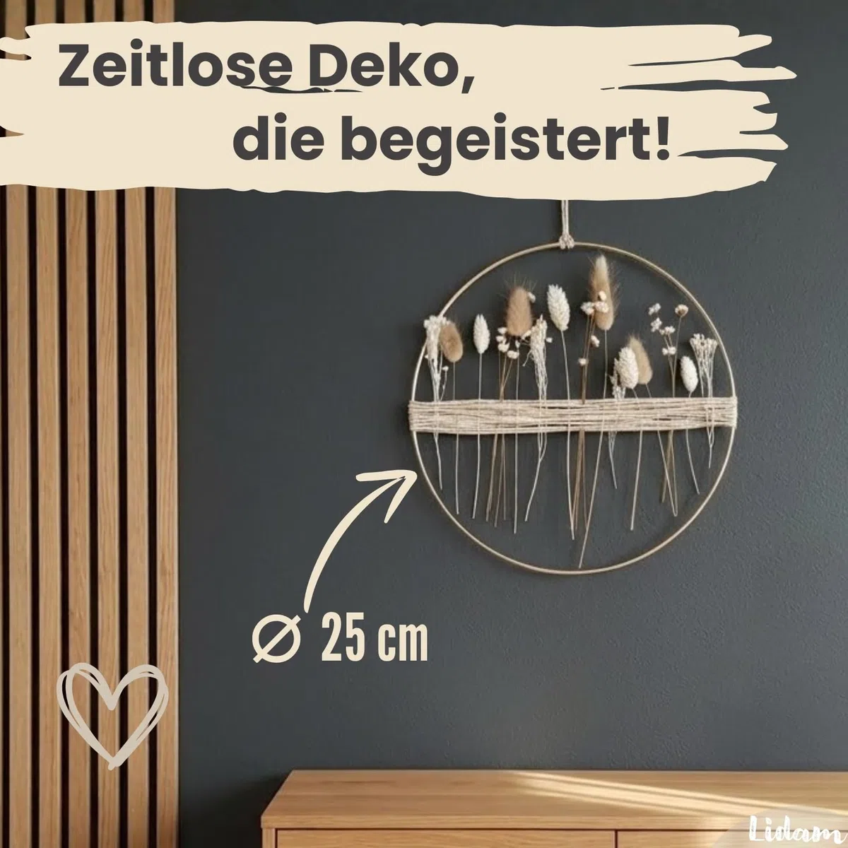 Trockenblumenkranz Natur im Bohostil | Handgemachter Metallring mit | Fensterdeko hängend modern, Türkranz ganzjährig, Wanddeko Wohnzimmer Trockenblumendeko, Haustür Deko