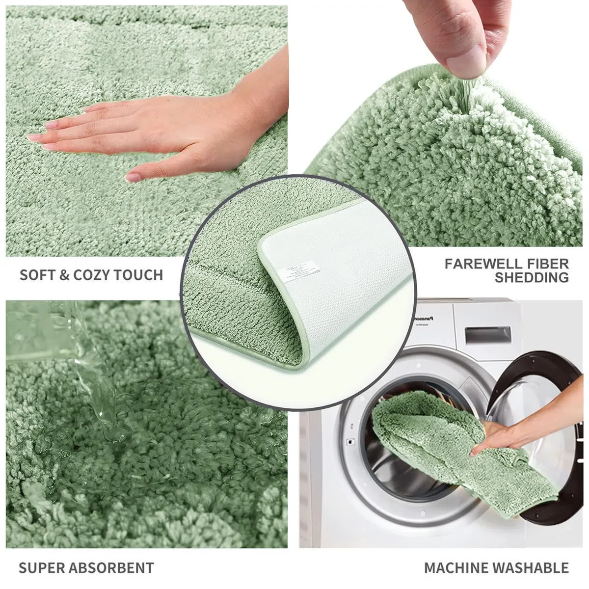 Mixibaby Badteppich rutschfeste,weicher Badezimmerteppich, Wasserabsorbierend Badematte, Maschinenwaschbar, Badvorleger für Dusche, Badewanne und Toilette, Größe:60 cm x 90 cm, Farbe :Mint-Grün