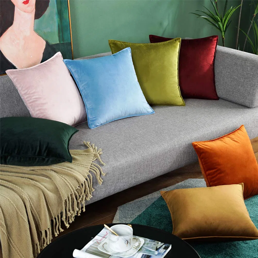 Matty-LZ 2er Set Samt Einfach Weicher Kissenbezug Hochwertige Qualität Set Dekorativ Sofa Schlafzimmer Auto Kissen Kissenhülle mit Verstecktem Reißverschluss Zweiteilig 50x50cm / 20"x20"inch Hellblau