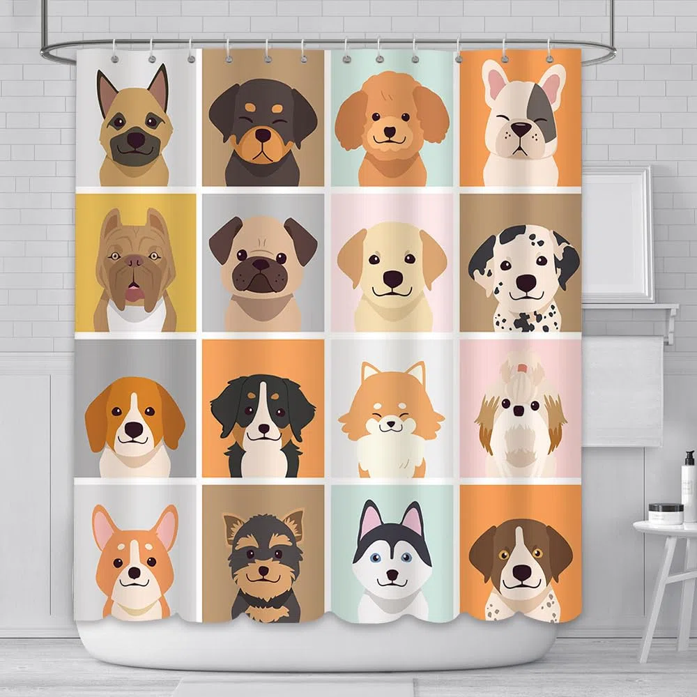 AIBIIN Duschvorhang mit Tiermotiv, 180 x 180 cm, niedlich, lustig, farbig, kariert, Malerei, Badvorhänge, langlebig, wasserdicht, Stoff, Badewanne, Heimdekoration, mit 12 Haken