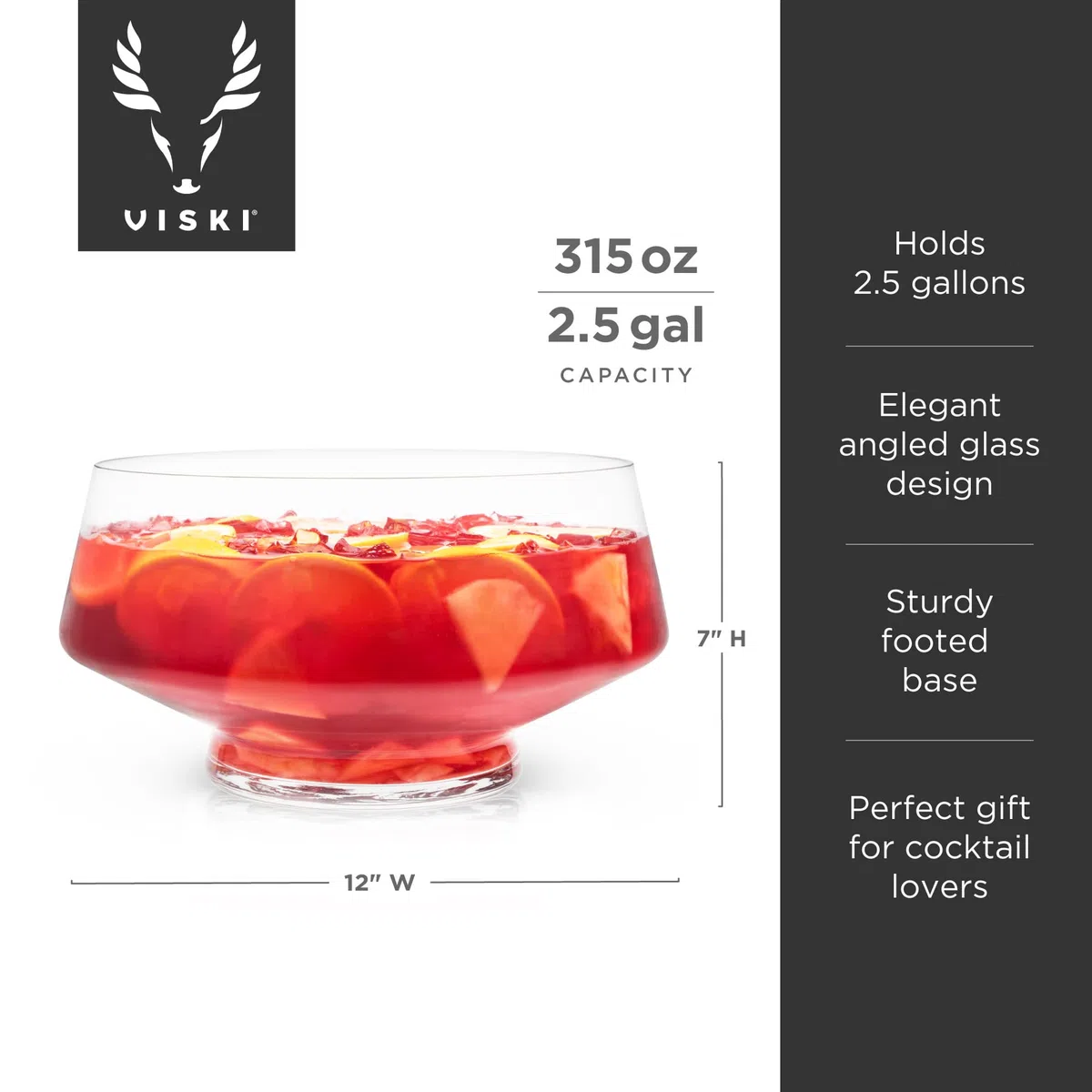 Viski Glas-Bowleschale mit Standfuß, Schale mit schwerem Sockel und angeschrägtem Design, Party-Serviergeschirr für Cocktails, funktionales Herzstück, 1er-Set, klar