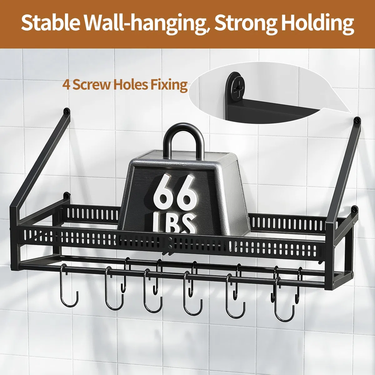 Housolution Pfannenhalter Wand, 63cm Robuster Topfdeckel Organizer Topfdeckelhalter mit 14 Verstellbare Fächer, Pfannen Halterung Deckelhalter Hängend mit 6 S-Haken & 6 Vertikale Haken