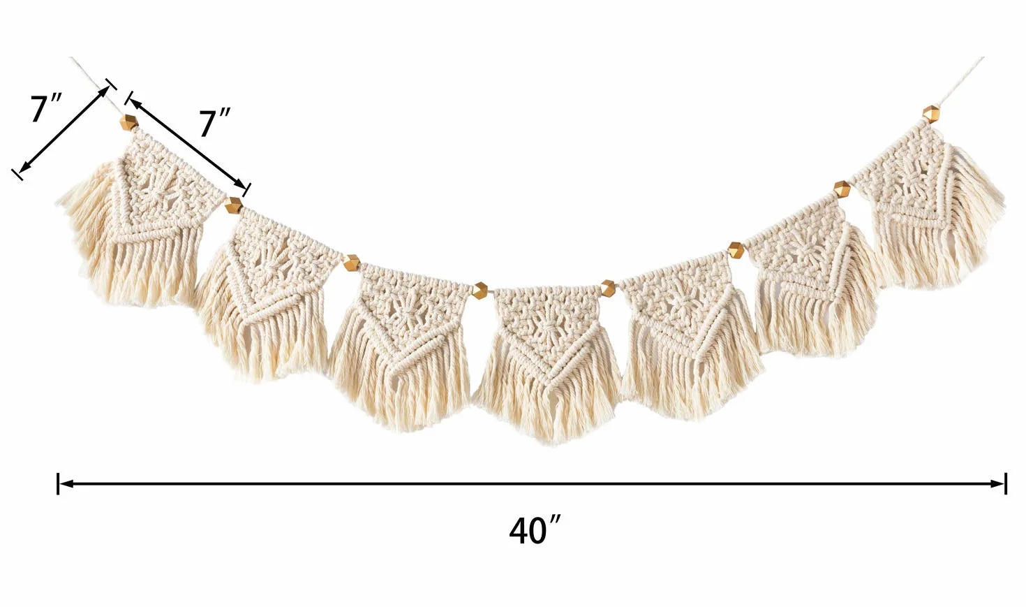Mkouo Boho Deko Makramee Wandbehang Chic Tapisserie Gewebte Wanddeko Dekoration, 19cm (W) x 100cm (L), Baumwolle und Holz, Dreieckig, Beige
