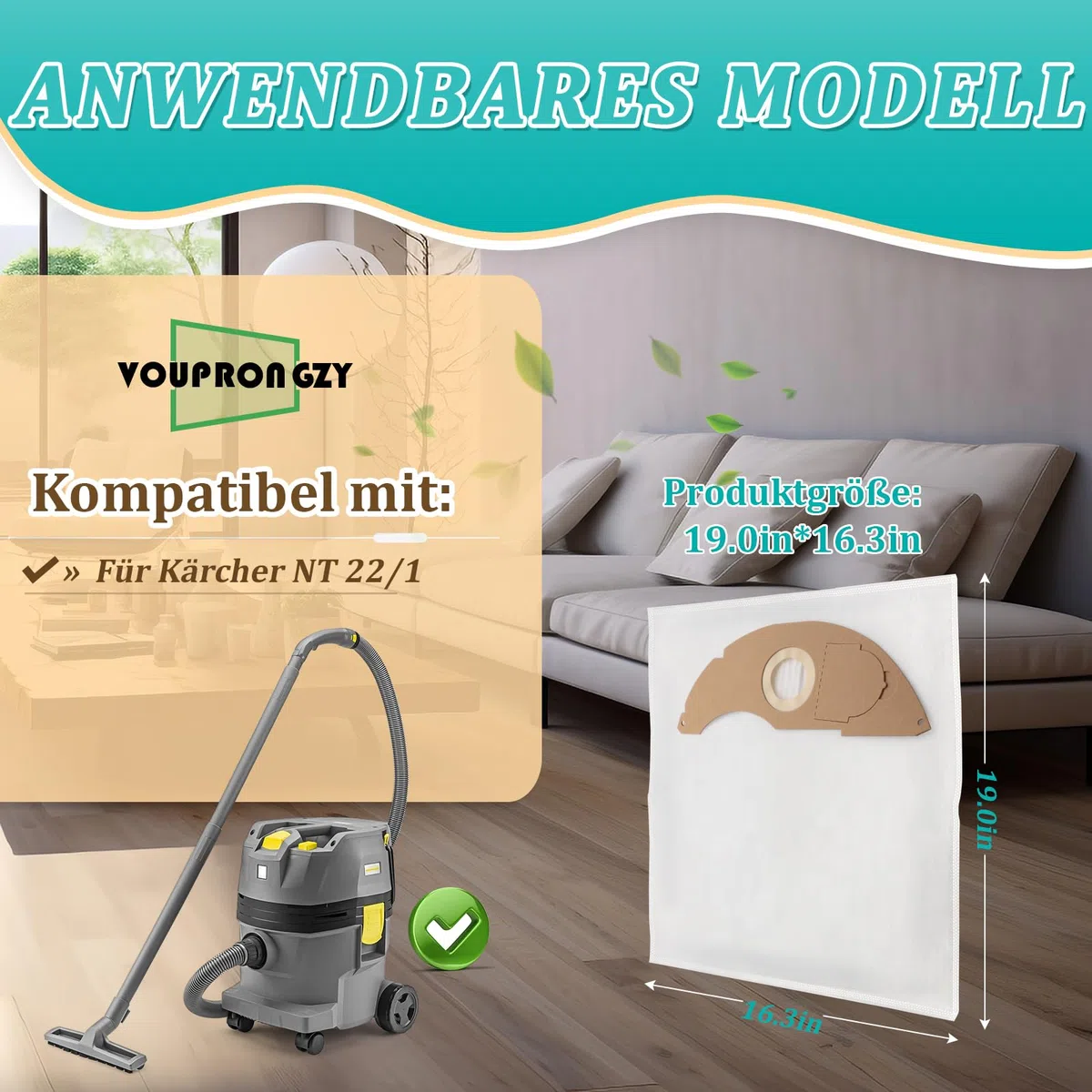 8 Stück Beutel Kompatibel mit Kärcher NT 22/1 Staubbeutel Ersatz für Kärcher NT 22/1 Ap L, NT 22/1 Ap Te L Nass-Trockensauger Staubsaugerbeutel Staubsauger Zubehör xx