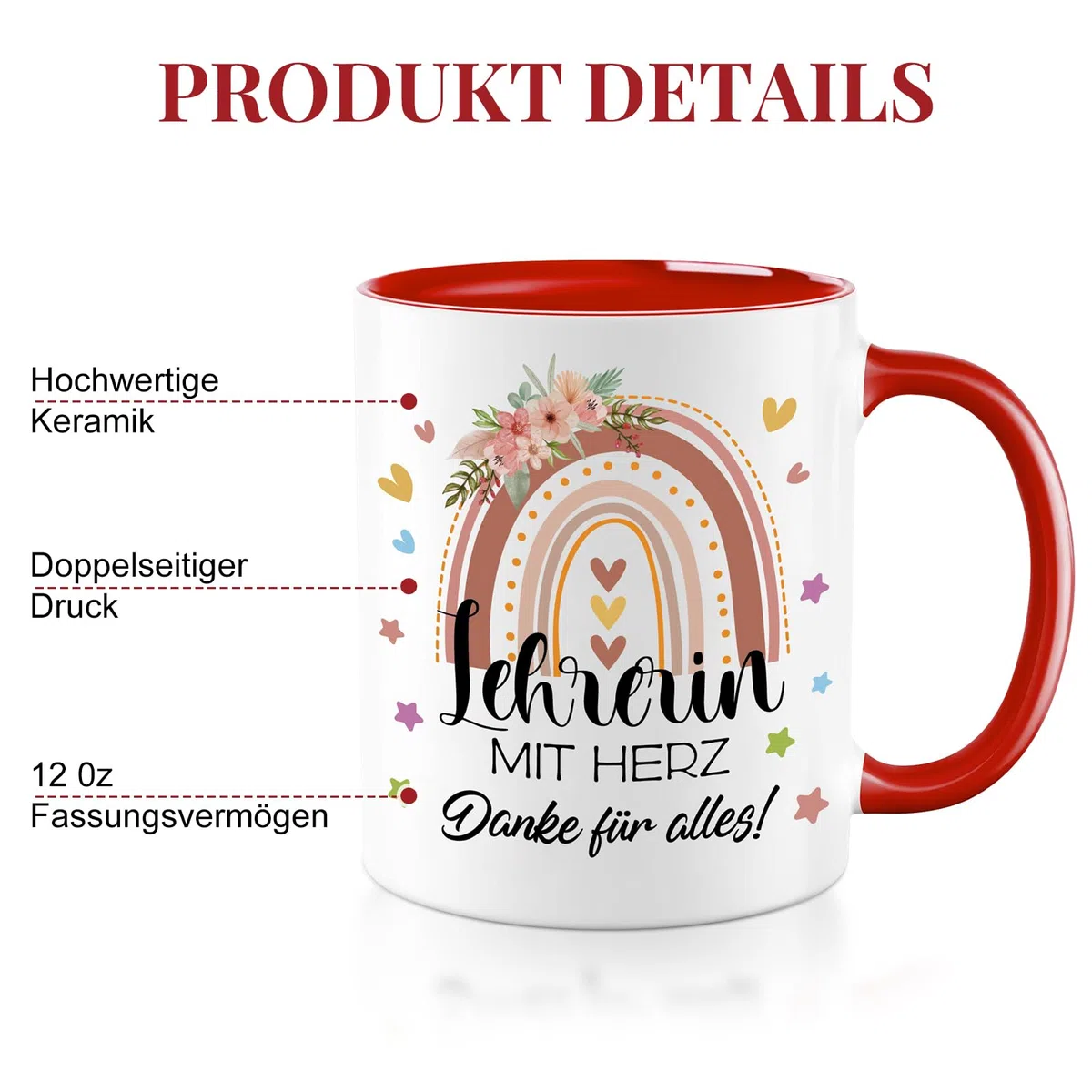 Lehrerin Geschenk Tasse, Tasse Lehrerin, Abschiedsgeschenk Lehrerin, Dankeschön Geschenke Kaffeetasse - Lehrerin mit Herz, Danke für alles!