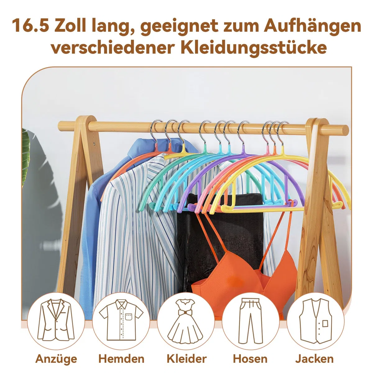 MOPUP Kleiderbügel, 14er-Pack, Pulloverbügel ohne Schulterwulst, 42 cm breite, robuste Kleiderbügel für den Kleiderschrank, rutschfeste Metallbügel mit PVC-Beschichtung für Pullover, Anzüge, Kleider,