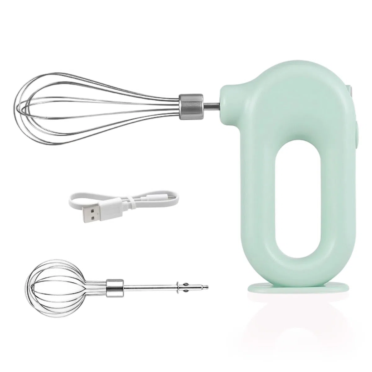 Elektrischer Schneebesen, Kabelloser Hand Mixer, Edelstahl-Schwenkquirl, 4 einstellbaren Geschwindigkeitsstufen, Elektrischer Handmixer mit 2 Quirl-Aufsätzen, über USB aufladbar (Grün)