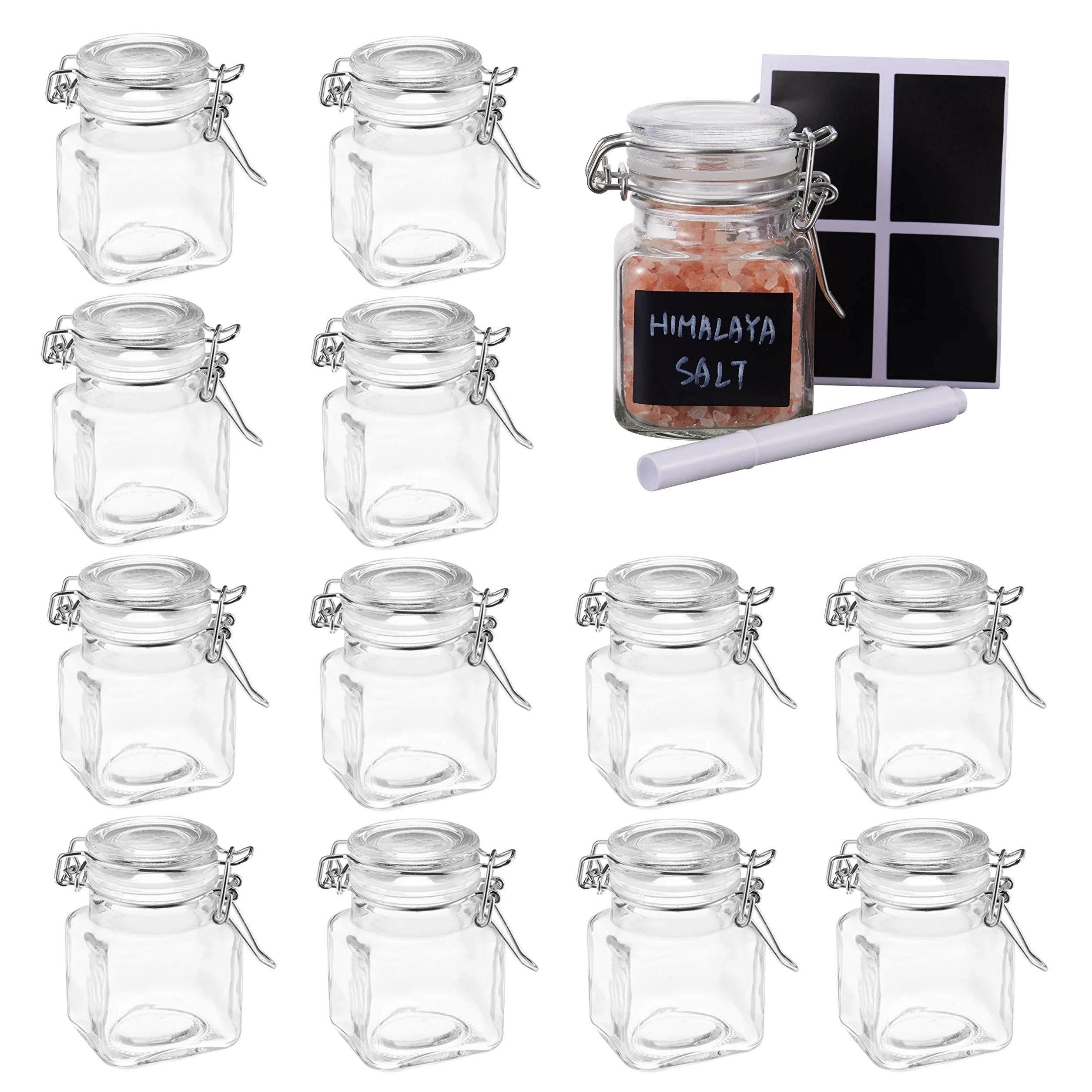 Oak & Steel - Luftdichte Einmachgläser, Gewürzgläser mit Gummidichtung & Bügelverschluss (100ml) - mit Etiketten & Kreidestiften - Organizer, DIY-Geschenke & Deko (12)