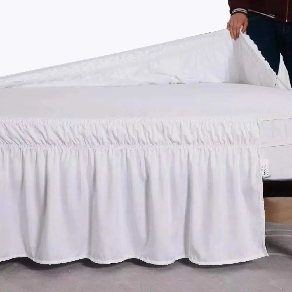 Bettrock mit Rüschen Weiß/Beige/Grau Elastischer,seidig weich und faltenfrei, klassischer, stilvoller Look in Ihrem Schlafzimmer (Color : White, Size : 120 * 200+38cm)