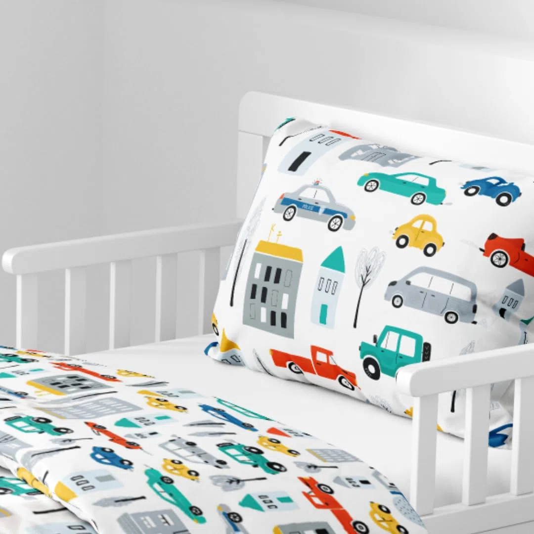 MTOnlinehandel Kinderbettwäsche 100x135 aus 100% Baumwolle - Bettwäsche für Kinder, Auto, Car, Bagger, Fahrzeuge, fröhlich bunt für Jungen, Babybettwäsche Polizei & Baustelle