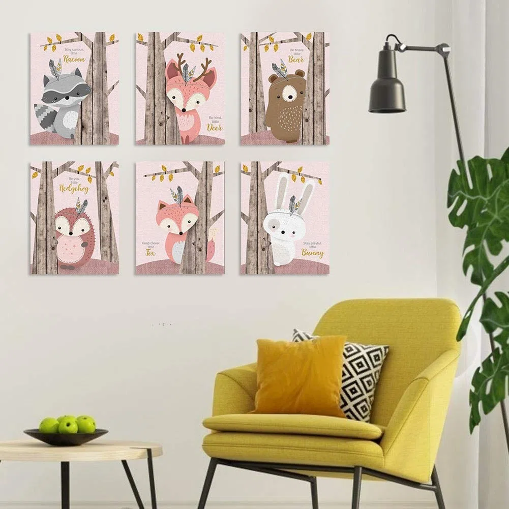 Alvinlite Cartoon Tier Malerei Niedliche Wandkunst Bild Wanddekoration für Wohnzimmer Schlafzimmer Kinderzimmer