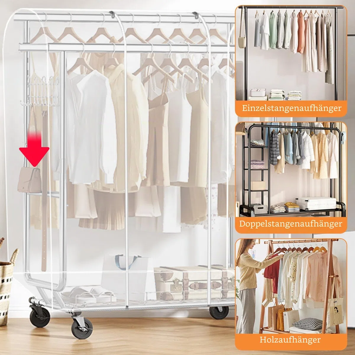 HEKOBAG Kleiderständer Abdeckung Transparent Abdeckhaube Kleiderstange 180 * 150 * 50cm Schutzhülle Kleiderständer Kleiderschutzhüllen mit Reißverschluss Staubdicht Schutz für Kleidung Anzug Mantel