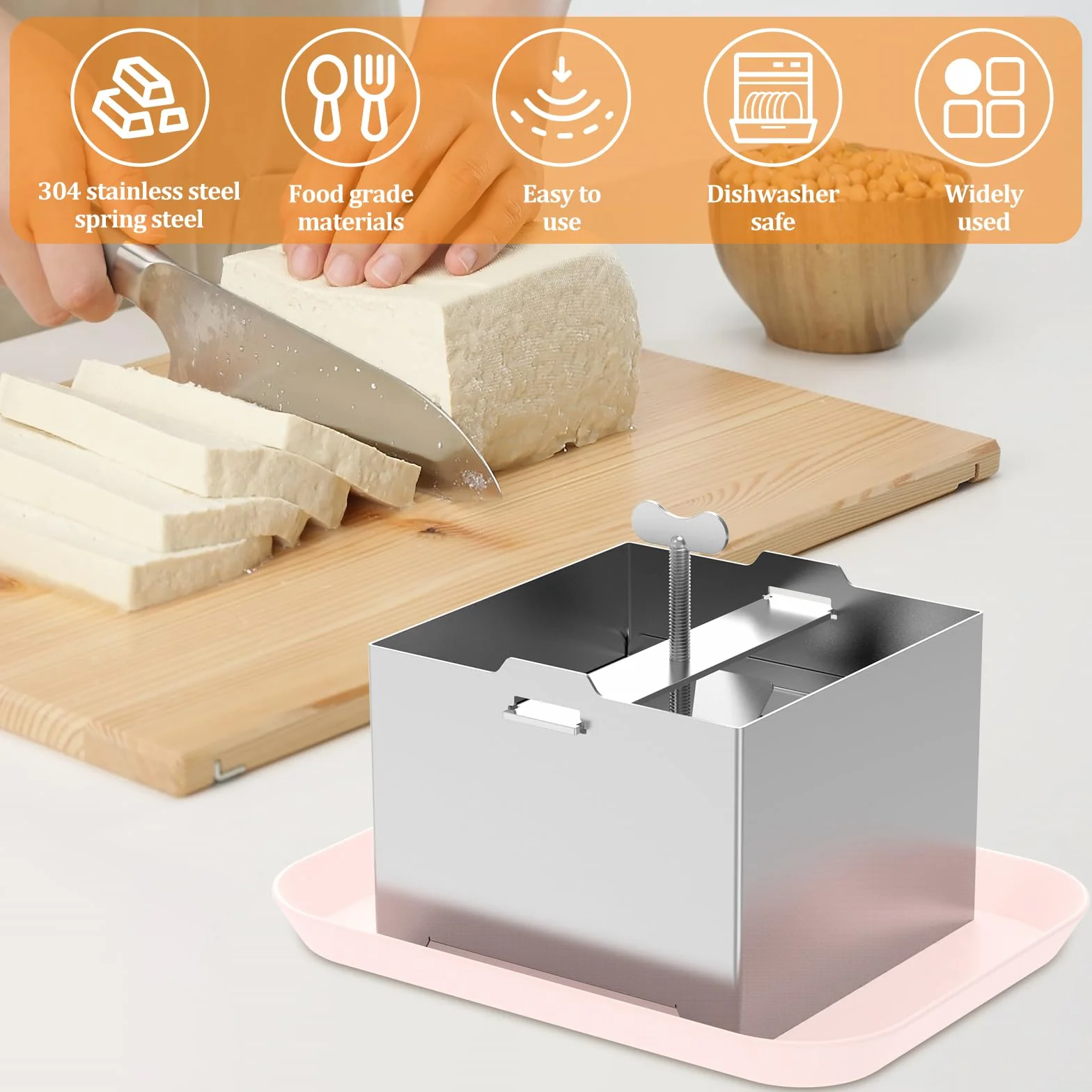 Tofupresse Edelstahl 500g Paneer Maker Druckregulierung mit 1 Schale 1 Käsetuch für Hausgemachten Tofu Paneer Käse(500g)