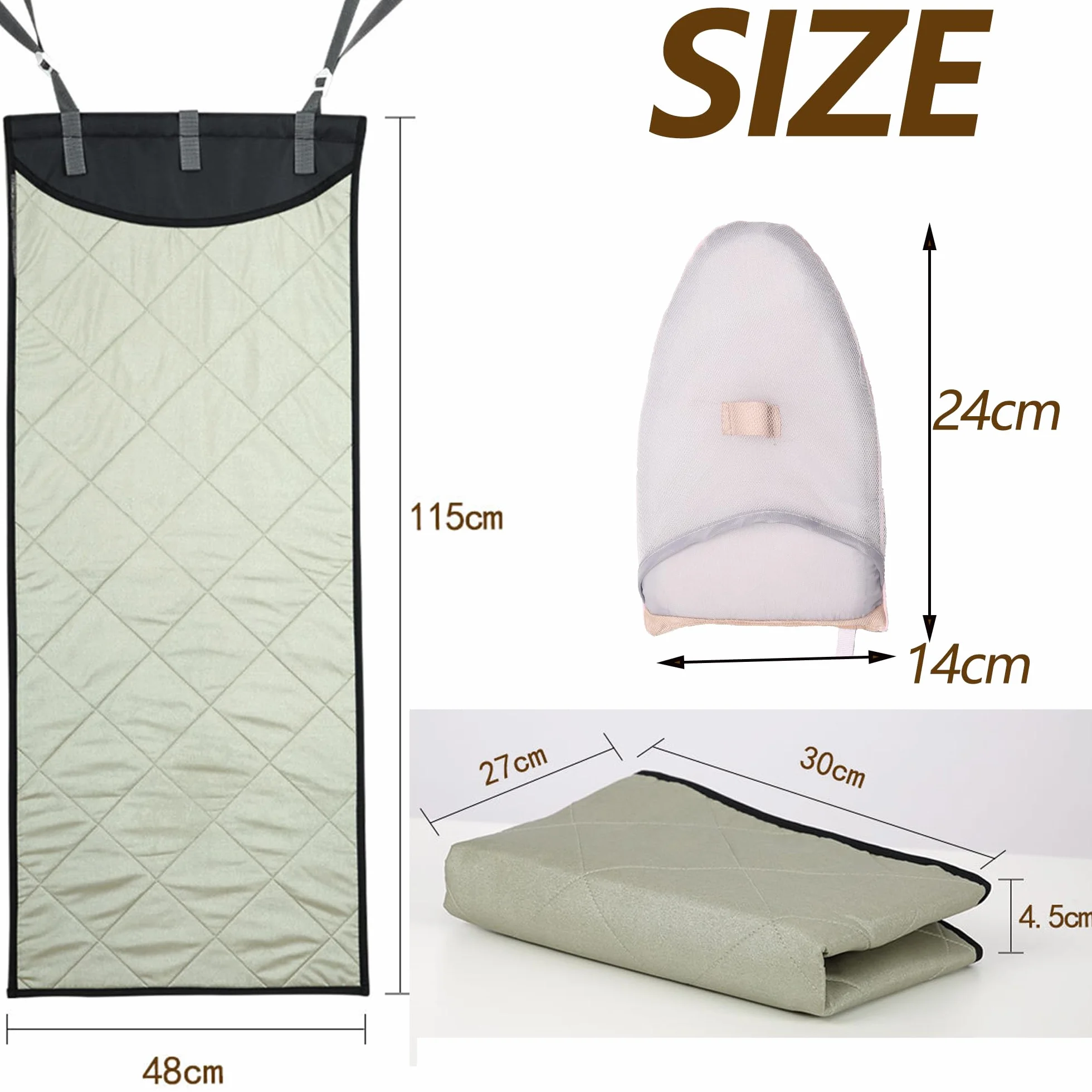 Bügelunterlage 115 x 48cm, Bügelmatte für Hinter der Tür, Bügelkissen Tragbares, Bügeldecke Home, Bügelunterlage Hitzebeständig, Rutschfeste Bügelunterlage mit Bügelhandschuhe für Tischplatte