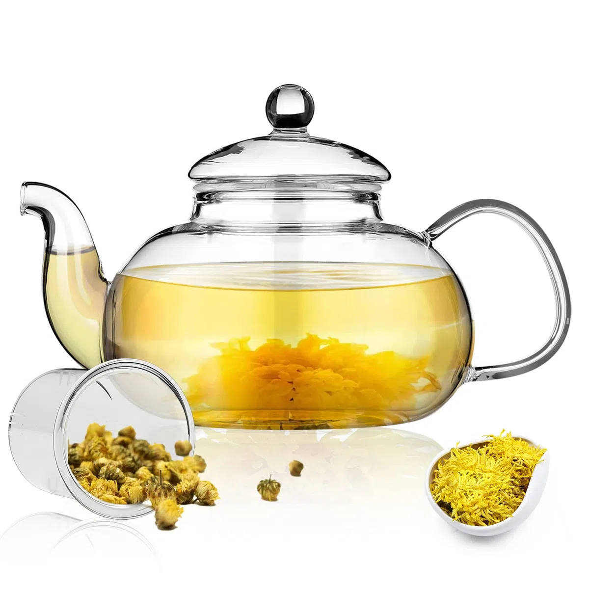 Kyraton 1000 ml Teekanne aus Glas mit herausnehmbarem Teesieb und Aufblüh und Loseblatt-Teezubereiter-Set, Herdplatten- und mikrowellenfester Teekessel.