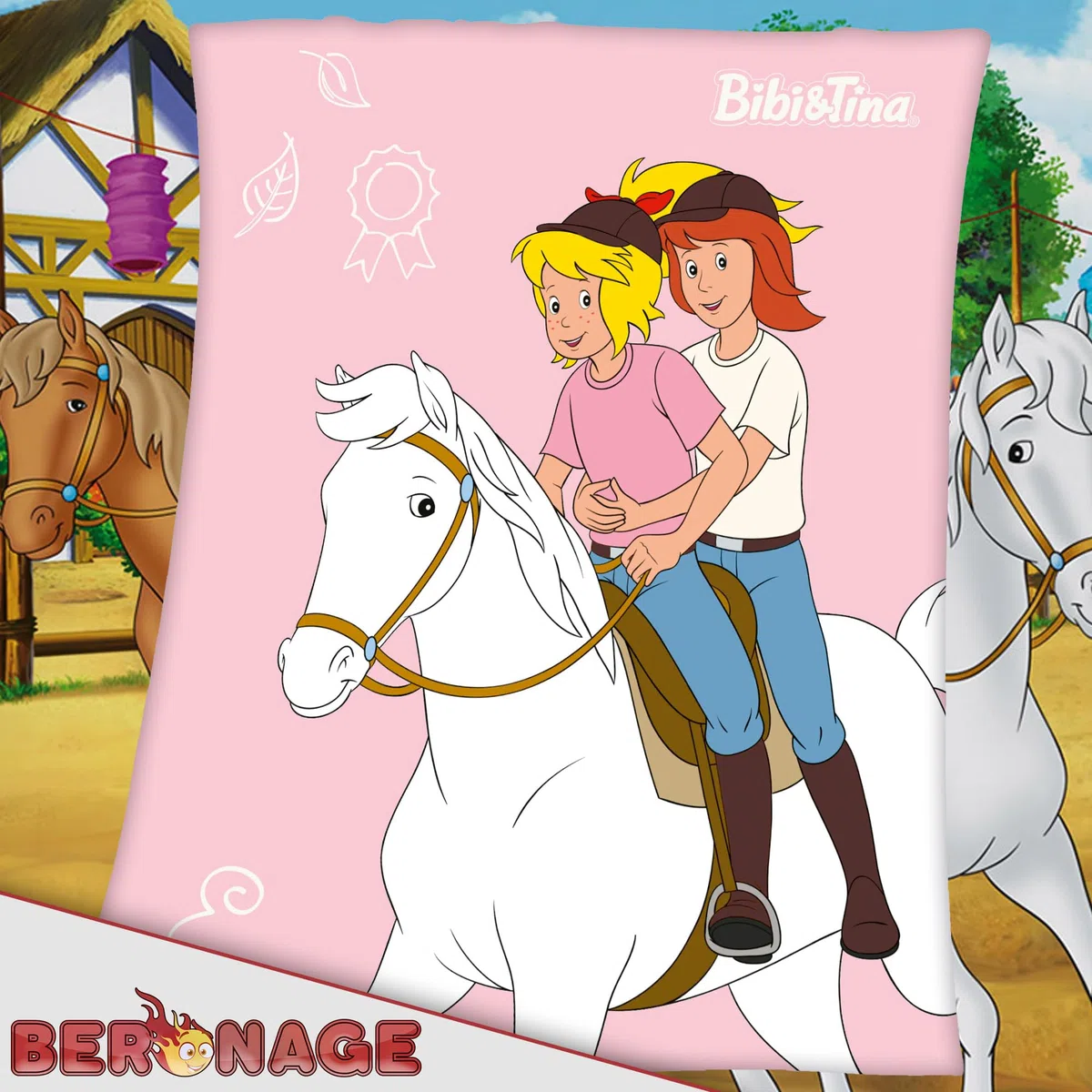 Bibi und Tina Decke - Pferde Rosa - 130 x 160 cm | Fleece-Decke mit Sabrina, Kuscheldecke, Tagesdecke, Flauschdecke | Ideal für Sofa und Bett | Martinshof, Amadeus | Kinderdecke und Geschenkidee