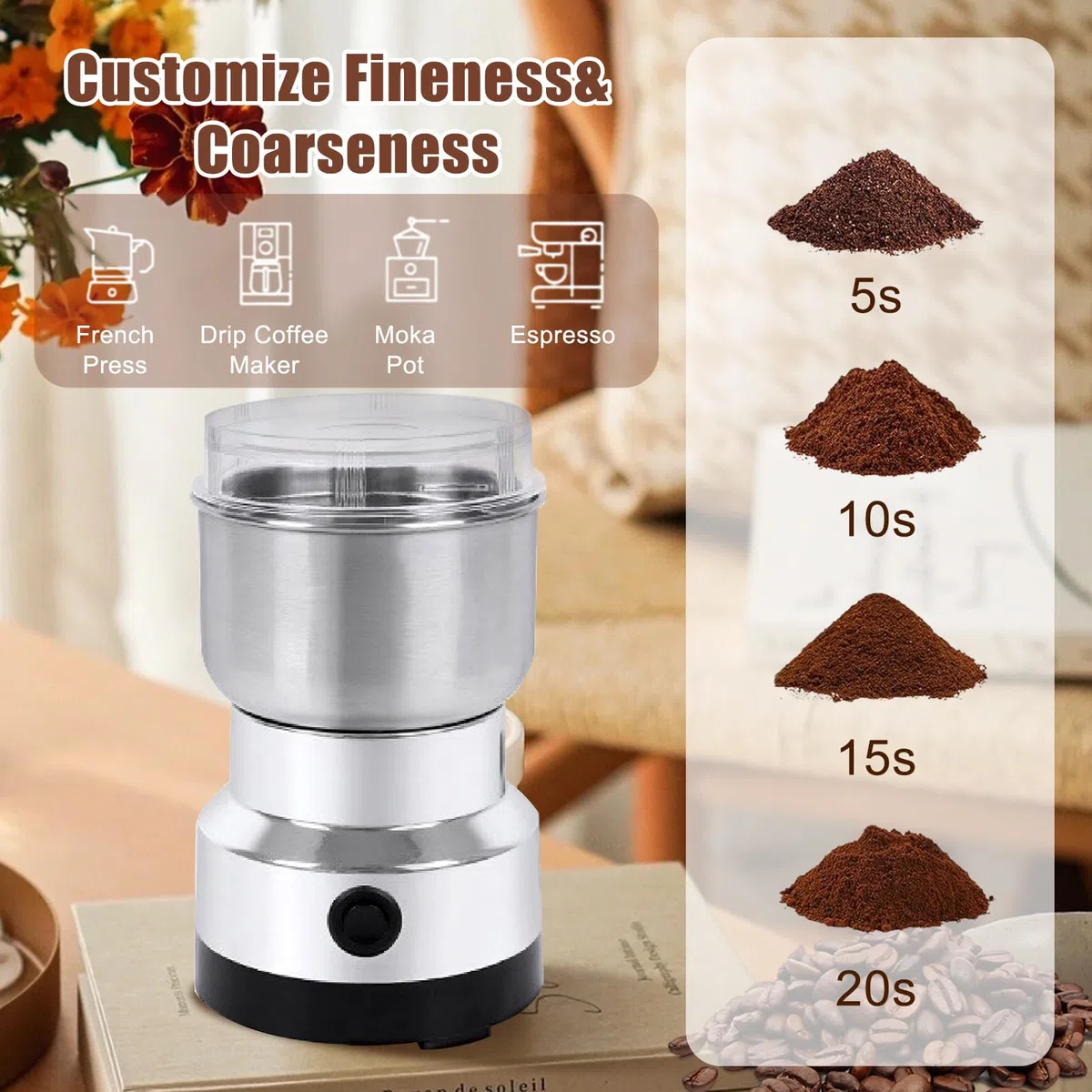 Elektrische Getreidemühle Gewürz Superfine Mühle Smash Maschine Elektrische Mühle Mini Mühle Trichter Küchenmaschine für Getreidenüsse Würzen Kaffeebohnen Getreide Reis 300g