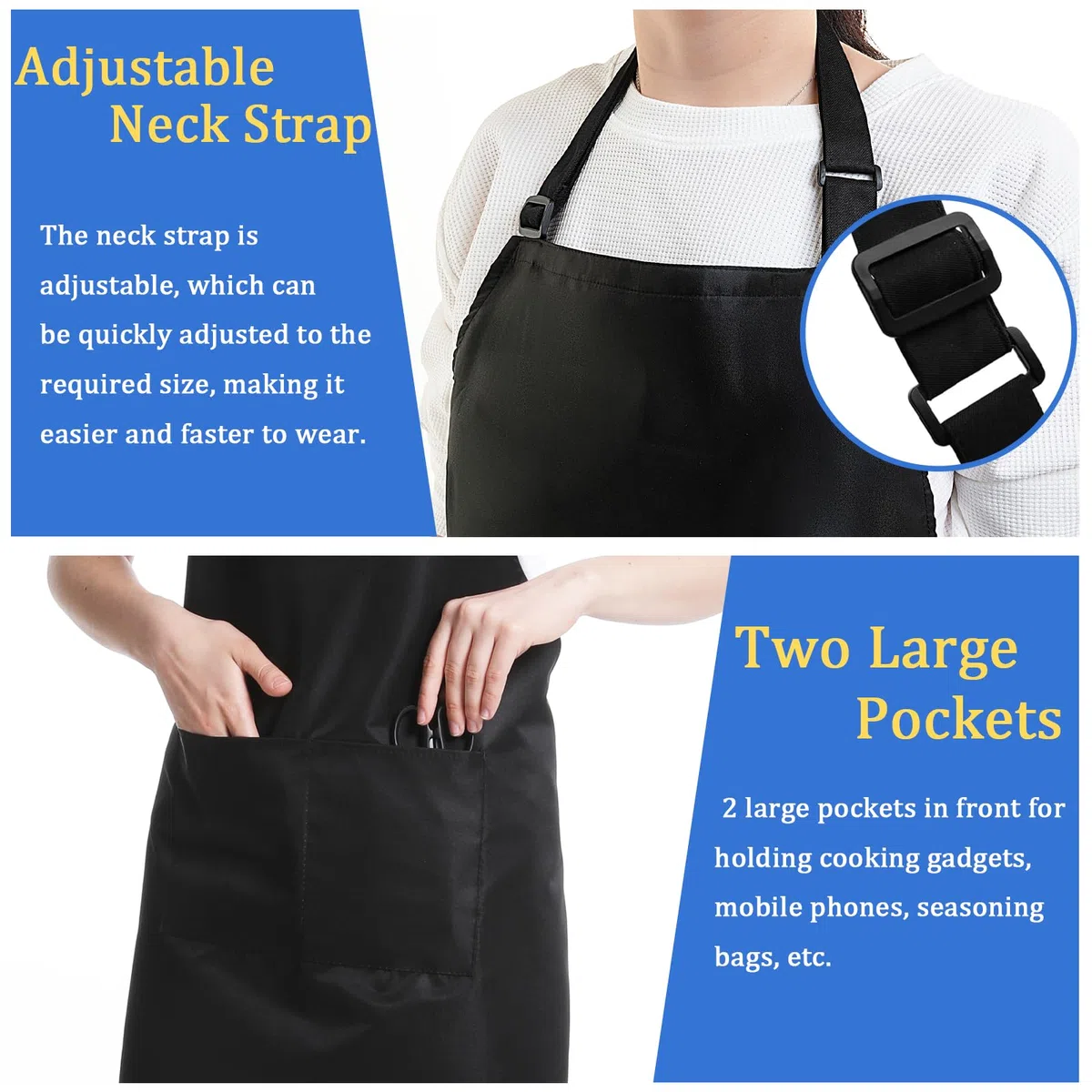 4 Packs Kochschürzen, Unisex verstellbare Schürzen mit 2 Taschen, personalisierte Schürzen für Männer Frauen, professionelle Schürze für Kochen, Gartenarbeit, Küche, Restaurant, Kaffeehaus (Schwarz)