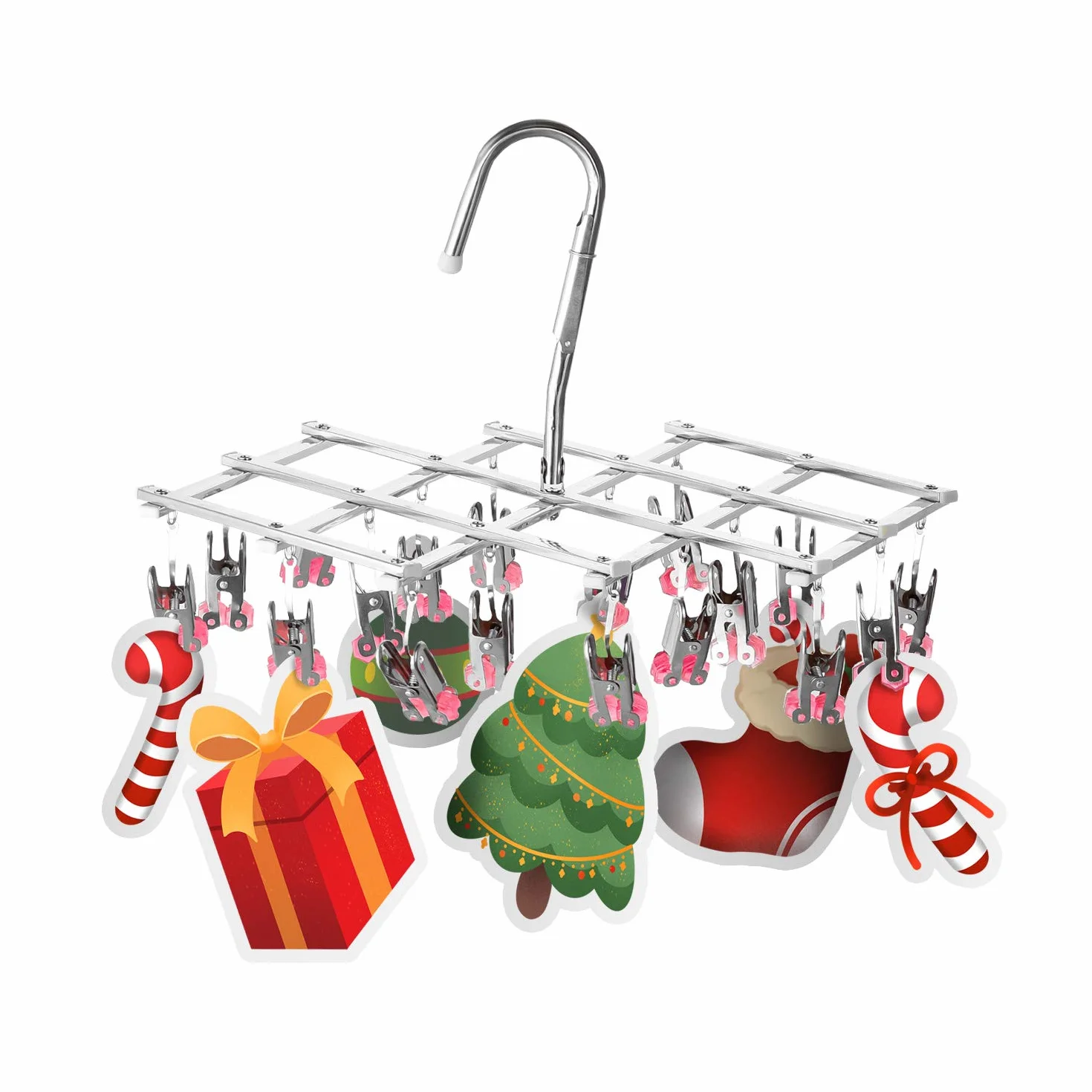 Drip Kleiderbügel,Edelstahl Trocknen Rack,Sockenaufhänger,Unterwäsche trockner,18 Wäscheklammern für Shorts wäsche,Faltbar,Winddicht,Sammle schnell Kleidung,grün