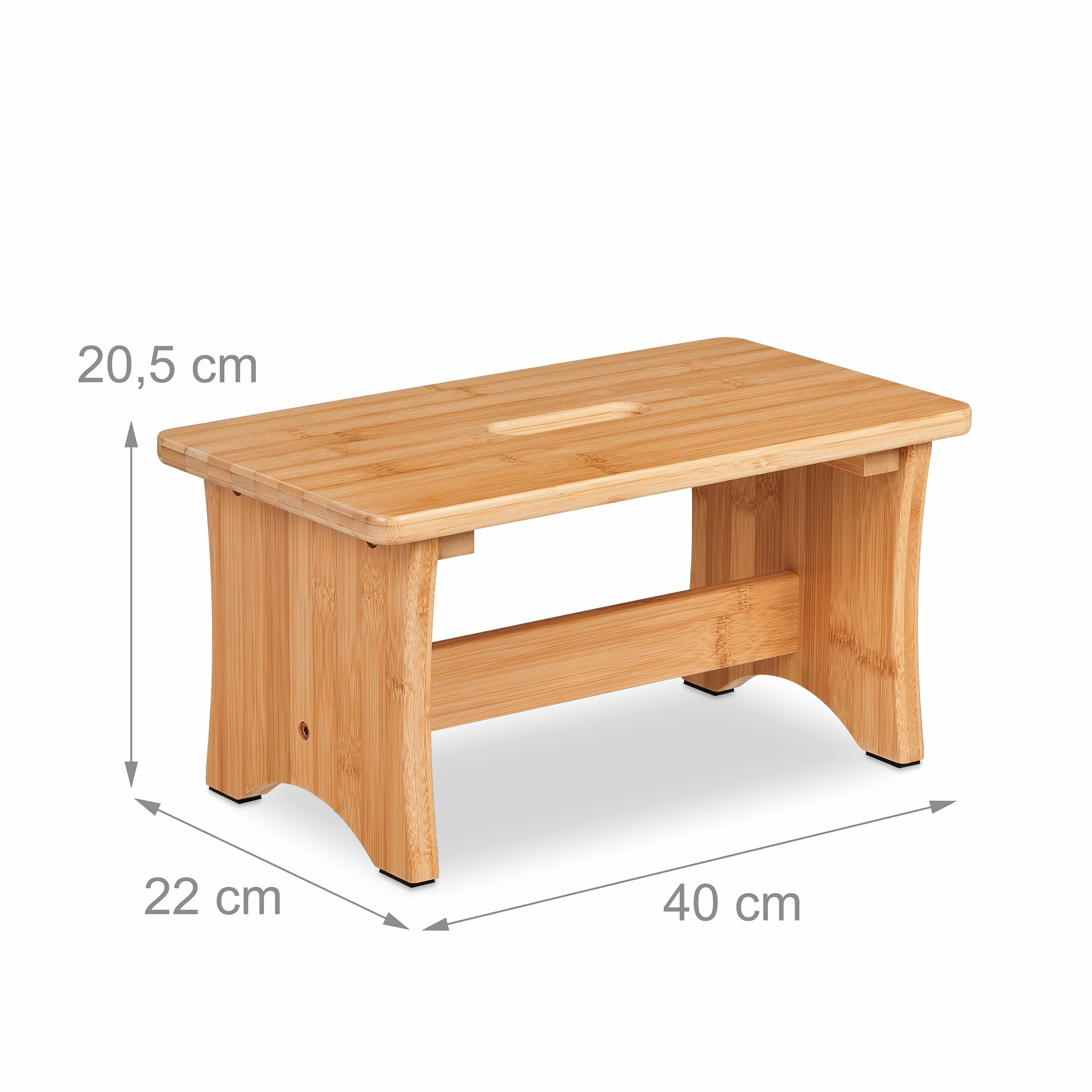 Relaxdays Hocker Bambus, Fußbänkchen, mit Griffaussparung, HBT: 20,5 x 40 x 22 cm, Kleiner Fußhocker, Schemel, Natur