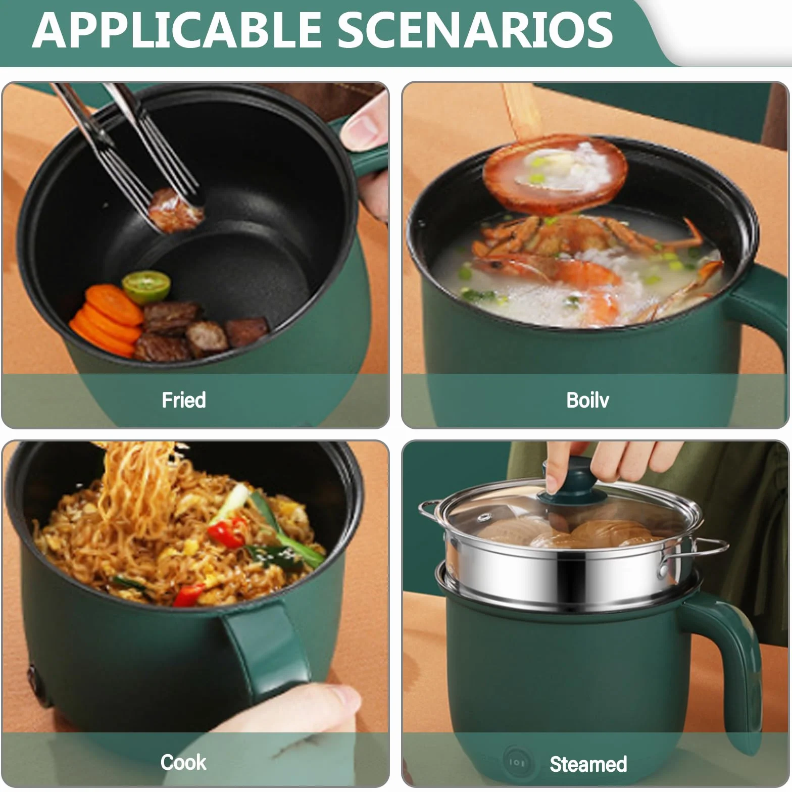 Elektrischer Hot Pot 1.5L, Tragbare Mini Antihaft Multikocher mit Dampfgarer, Schneller Ramen Kocher & Elektrische Bratpfanne mit Dual Power Steuerung, Reisekocher für Zuhause Büro Wohnheim