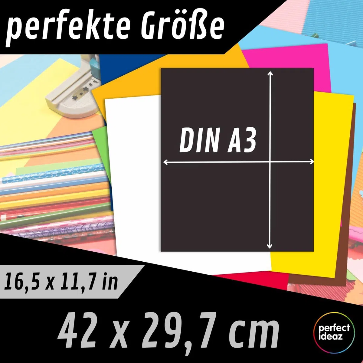 perfect ideaz - 39 Blatt Tonkarton DIN-A3, 13 Farben, 180 g/m², made in Germany, Blauer Engel zertifiziert (13 Farben)