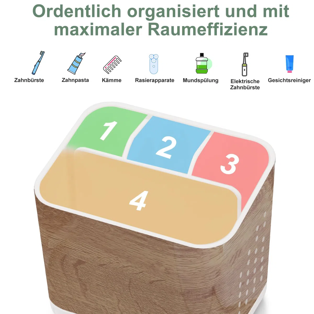 Zahnbürstenhalter Elektrische Zahnbürste mit Abflusslöchern Holzmaserung Zahnbürsten Aufbewahrung mit 4 Schlitzen Leicht zu Reinigen Zahnbürsten Organizer für Badezimmer