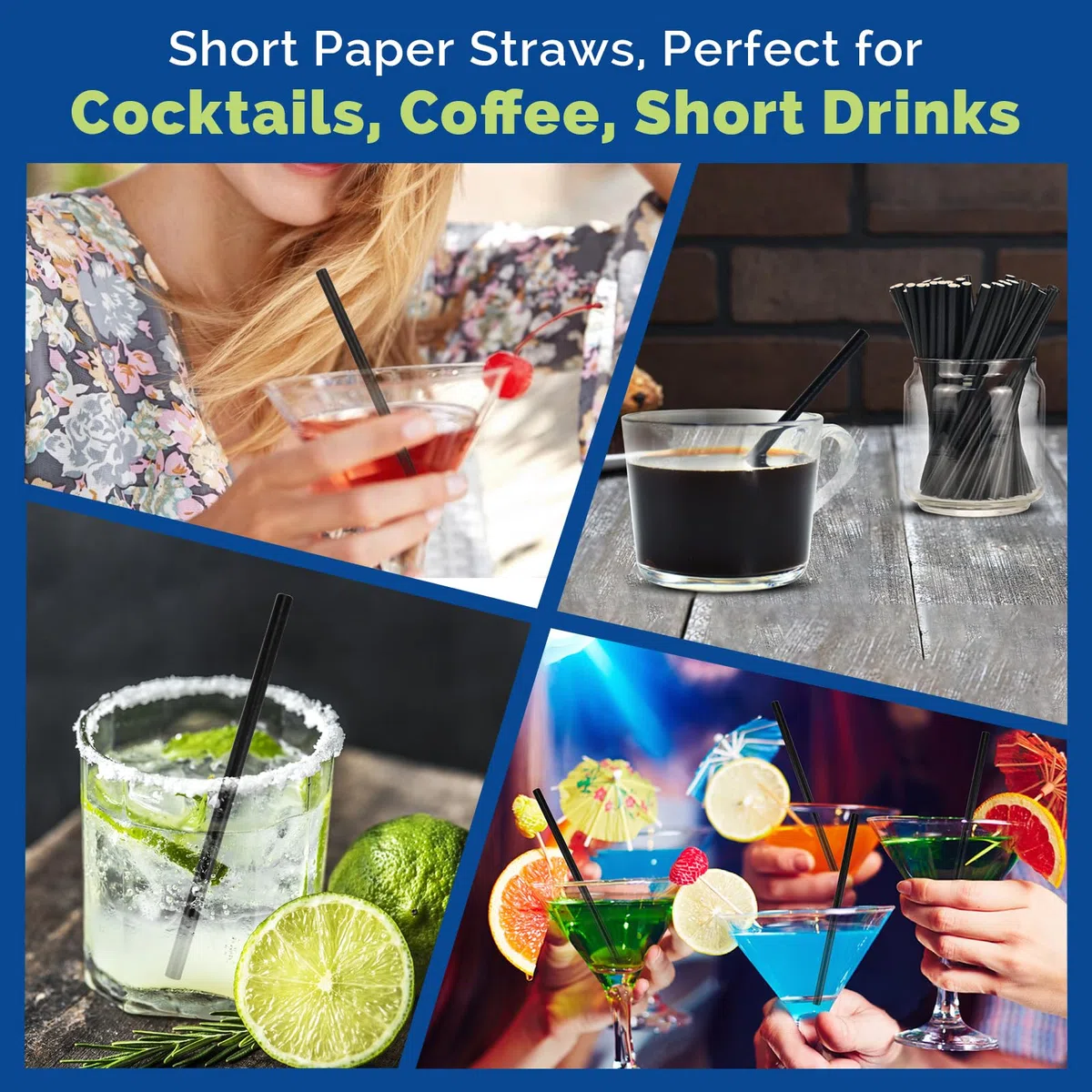 Umweltfreundliche Einweg-Cocktailstrohhalme und Rührstäbchen aus Schwarzem Papier – 14,6 x 0,6 cm, 500 Stück – für Zuhause, Bars und Restaurants