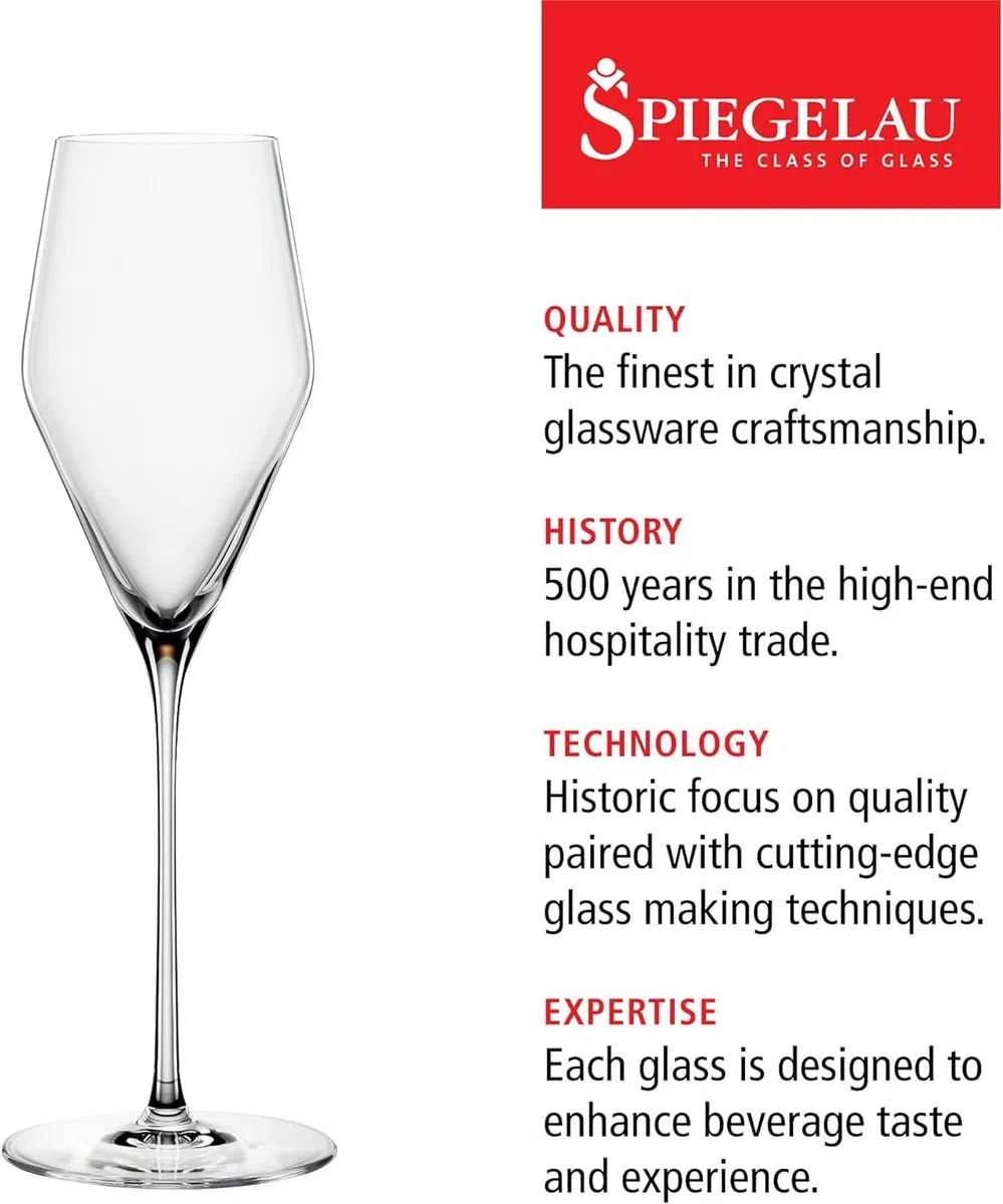 Spiegelau Definition Champagnergläser 6er Set + Poliertuch, Sektgläser (250 ml) und Mikrofaser-Glasreinigungstuch (50 x 64 cm), Kristallglas