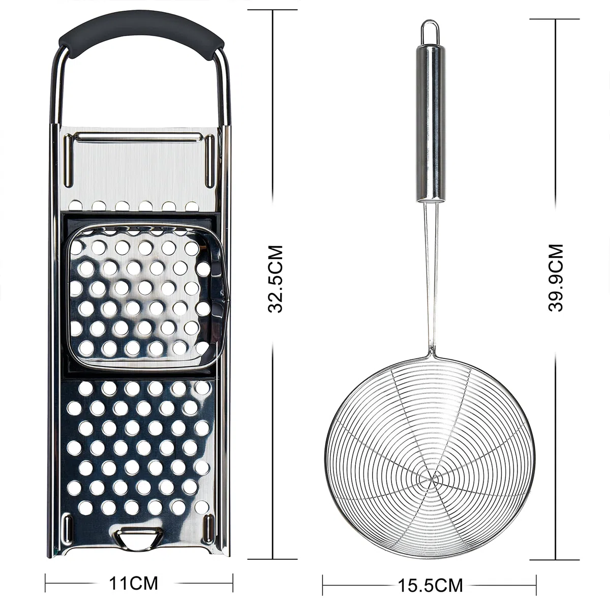 Spätzlehobel Edelstahl, Spätzle Set, Spätzlesieb, Spätzlereibe mit Schaumlöffel, Spätzlepresse, Schaber (für Töpfe mit Ø bis 30 cm) - Rostfrei