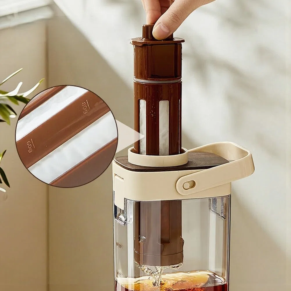 Cold Brew Kaffeemaschine, tragbare Glaskaraffe mit abnehmbarem Netzfilter für Eistee, Zuhause, Camping, Reisen (gelb)