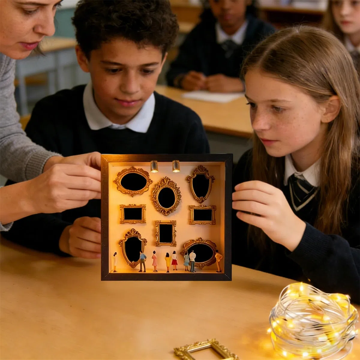 Mini Museum Silhouette Box, Miniature Menschen Figuren Museum Bilderrahmen, Regalfigur Aus Holz, Für Heimdekoration, Erwachsene, Bastelarbeiten, Wandbibliothek, Zimmer, Geburtstag, Weihnachten