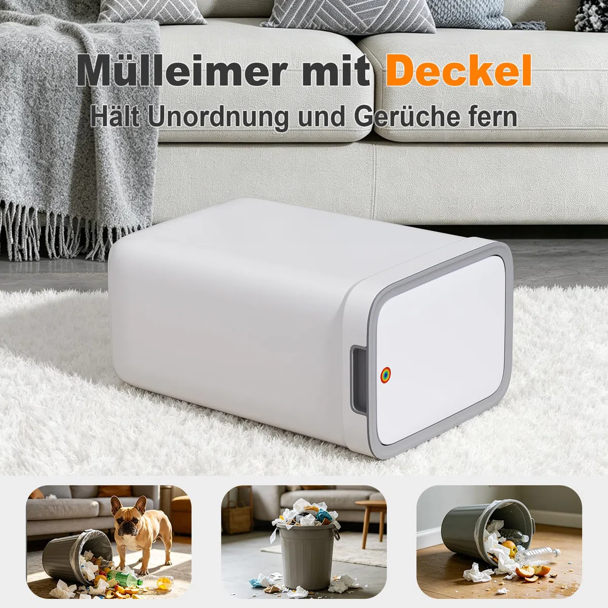 MOPUP Kleiner Badezimmer-Mülleimer mit Deckel, 9 l/2,4 Gallonen, schmaler Mülleimer, Papierkorb aus Kunststoff mit aufklappbarem Deckel, hundesicher für Badezimmer, Küche, Schlafzimmer, Wohnzimmer