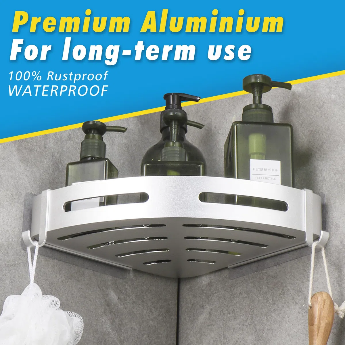 Duschablage Duschregal Ecke Ohne Bohren Duschkorb Wandmontage Klebepad Silber Aluminium 2 Stück Duschgel Shampoo Halterung Eckablage Eckregal für Dusche Bad Küche