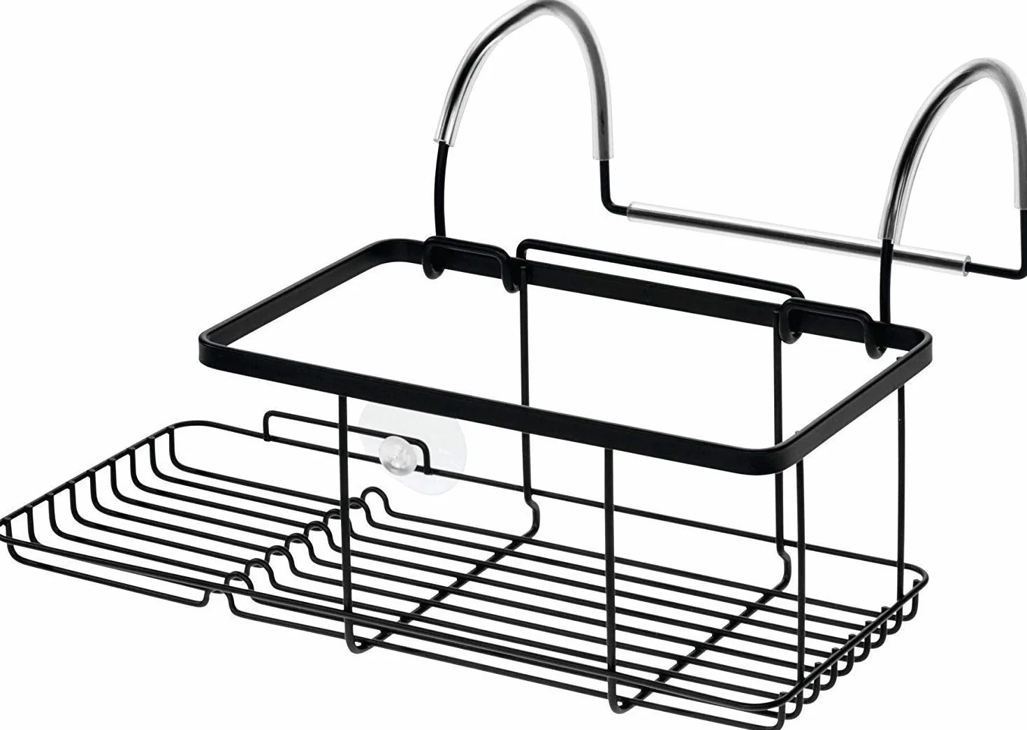 iDesign Badewannenablage, kleine Badablage zum Einhängen über der Wanne aus Metall, Badewannenregal ohne Bohren für Seife, Kosmetik, Bücher, Tablet und Handy, mattschwarz