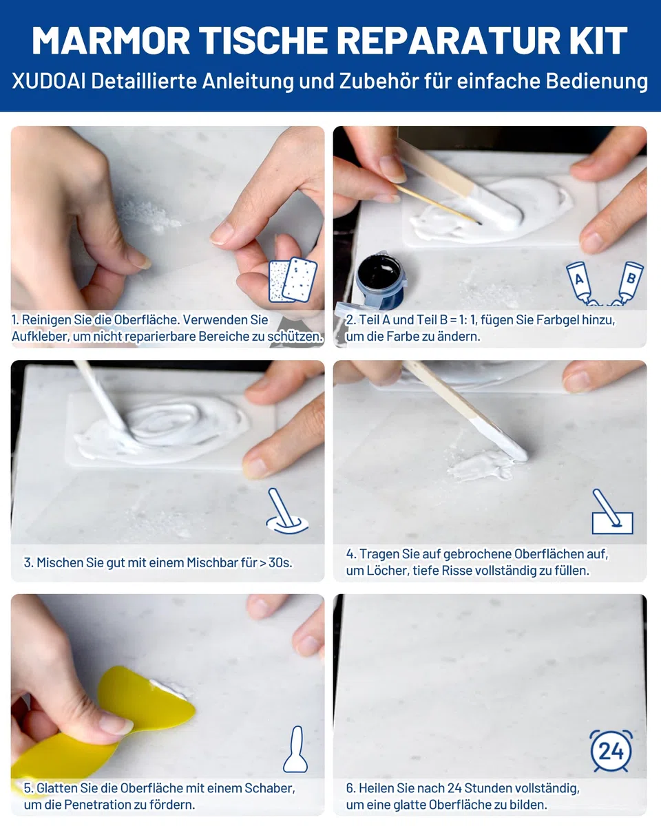 Marmor und Granit-Reparaturset (Farbübereinstimmung), 160g Fliesen Reparaturset für Chips Löcher Dellen Defekte Kratzer Risse, DIY Fix Porzellan Fliesen Waschbecken Stein Andere harte Oberflächen