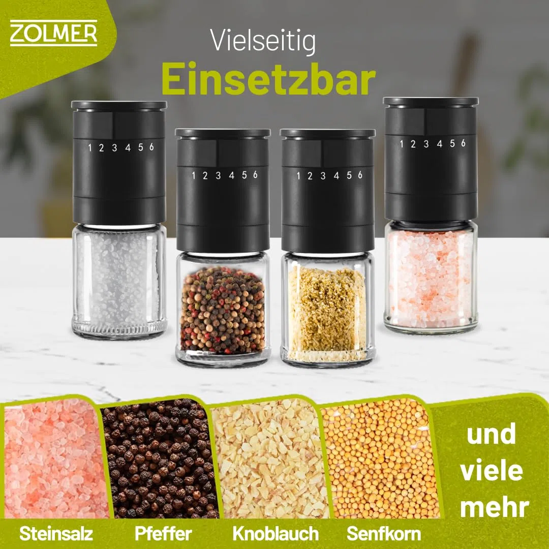 2er Set Pfeffermühle mit Keramikmahlwerk & 6-Stufen-Drehung – Salz und Pfeffermühle groß – Manuelle Gewürzmühle schwarz matt, einstellbar & nachfüllbar